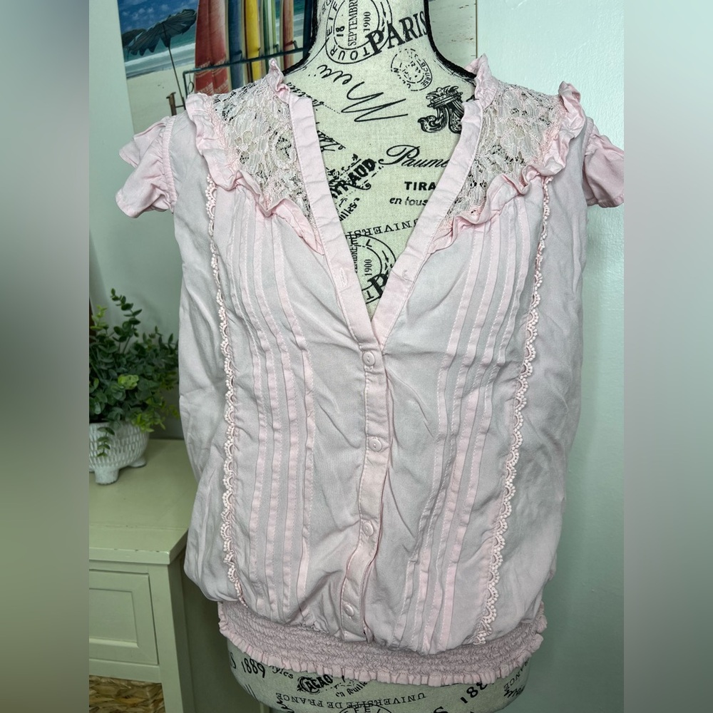 No Boundaries Flutter Sleeve Lacy Woven Top with Smocked Waist